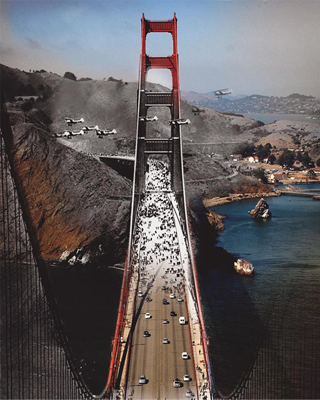 Old/New photo of Golden Gate Bridge